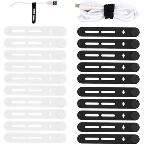 Confezione da 20 fascette per cavi riutilizzabili in silicone - Organizzatore di cavi regolabile per cavi di ricarica, cavi per auricolari, cavi per computer e cavi per scrivania (1/5)