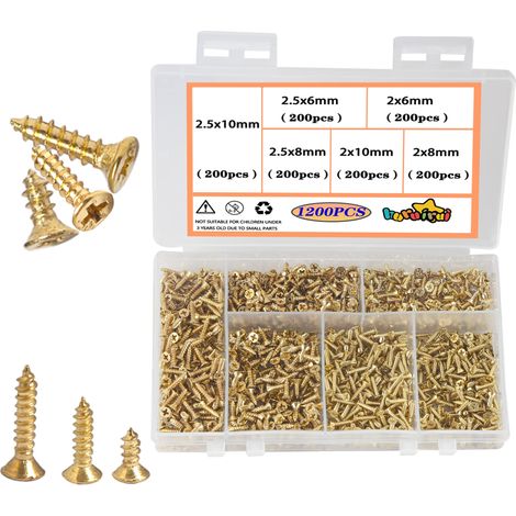 Lot De 1200 Petites Vis À Bois M2 M2.5, Vis Autotaraudeuses Longues 6 Mm 8 Mm 10 Mm, Tête Plate, Tête Cruciforme, Vis Autotaraudeuses, Pièces Pour Réparation D'appareils Dorés (1/5)