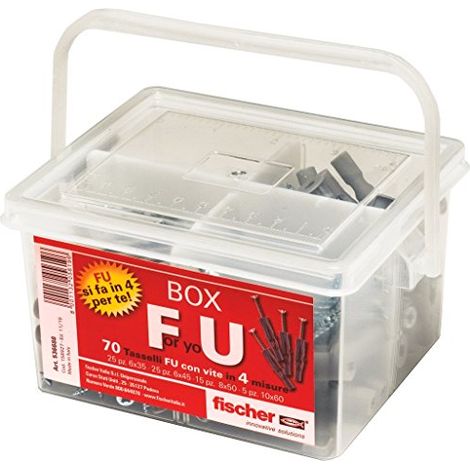 Fischer Kit For You Box, 70 Tasselli FU con Vite per Muro Pieno, Cartongesso e Lastre, 536688, Grigio (1/4)