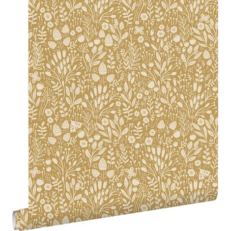 papier peint fleurs jaune ocre - ESTAhome (1/5)
