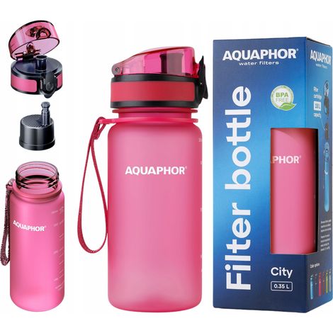 Botella Aquaphor City de 350 ml con filtro de carbón, rosa, para caminar. (1/5)