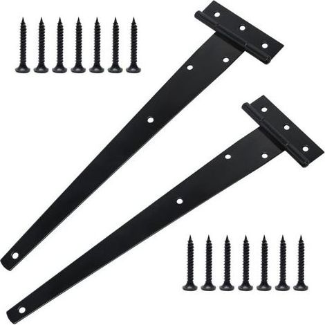 Lntyq Lot De 2 Charnières de Portes en T Lourde avec Vis de Montage, 300 mm, Charnières de Portes en T Galvanisées pour Portes de Grange Portail en Bois et Fenêtre (1/5)