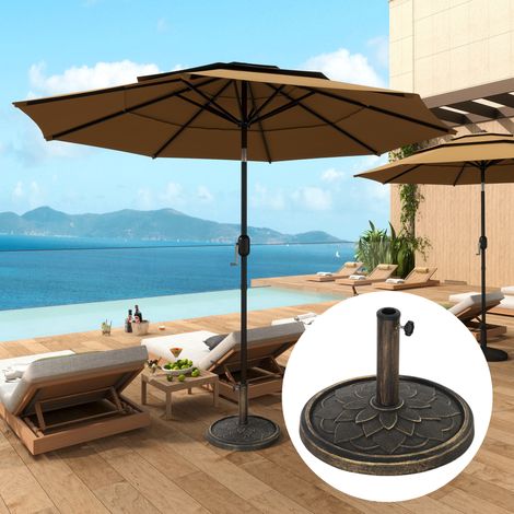 Base parasol 12kg manivelle intégrée résine métal béton Ø46x34cm, bronze