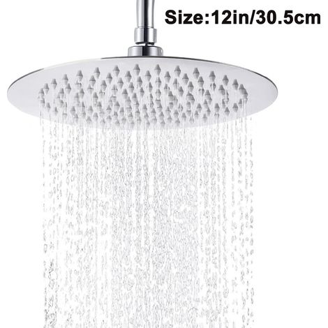 Pommeau de douche encastré rond/carré effet pluie, en acier inoxydable poli miroir, avec buses anticalcaires et effet cascade. (1/4)