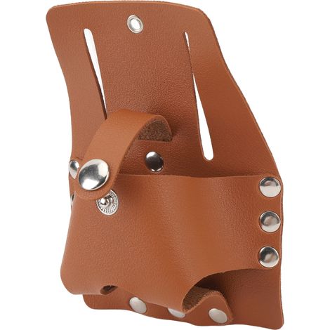 Étui pour mètre ruban en cuir PU grande capacité avec fermeture à bouton, pochette porte-outils de ceinture, marron (1/5)
