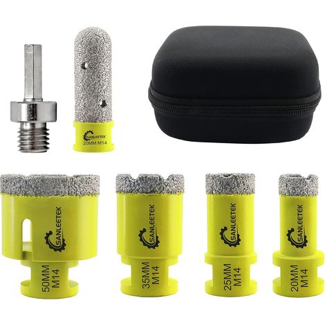 Foret Diamant Kit Trepan Carrelage - 6pcs (20/25/35/50mm+20mm Fraise Diamanté à Doigt+Adaptateur Hexagonal) pour Carrelage Céramique Porcelaine Marbre Granit M14 Filetage (1/5)