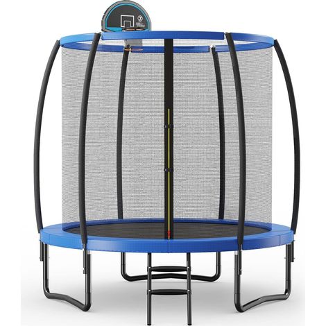 COSTWAY Trampolino Elastico Bambini 245/333/367 cm, Tappeto Elastico Bambini da Esterno con Rete, Anello da Basket, Cuscinetto e Scaletta con 2 Gradini, Palla da Basket e Pompa, Portata 100 kg (1/5)