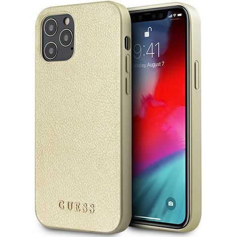 Funda rígida Guess GUHCP12LIGLGO para iPhone 12 Pro Max de 6,7 pulgadas, color oro/oro iridiscente (1/5)