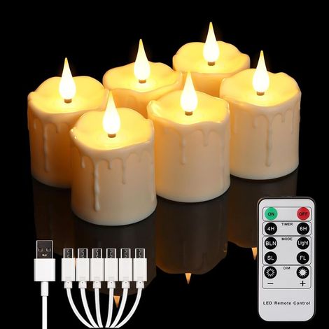 Bougie Chauffe-Plat LED - Rechargeable USB-C - Télécommande et Minuterie 4/6 H - Étanche IPX4 - 5 x 7,5 cm - Lot de 6 (1/5)
