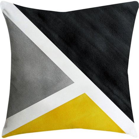 Lot de 4 Housses de Coussin Géométriques 50x50 cm, Taies Décoratives Jaune et Noir, Moderne Coton-Lin, Coussins Carrés pour Salon, Chambre et Extérieur (1/5)