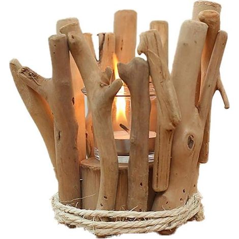 Bougeoir De Bois Bougeoir Décoratif en Bois Bougie de Table en Bois Naturel et Verre Support pour Bougie Chauffe-Plat-Fei Yu (1/5)