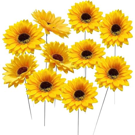Piquets de Tournesol en – Décorations de Jardin et Pelouse 10 Tissu Jaune (1/5)