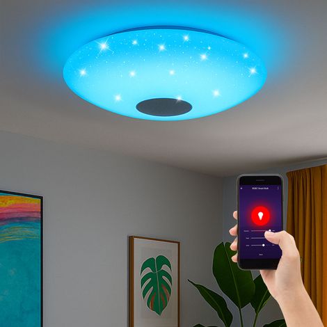 Smart Home plafoniera RGB LED CCT luce da soggiorno Plafoniera Bluetooth App effetto stella, cambia colore dimmerabile, 1x Smart LED 17W 2700-6500 Kelvin, DxH 38x9,5 cm (1/5)