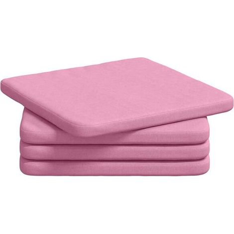 Ensemble de quatre coussins de siège en tissu rose, dimensions : 40 x 40 x 3 cm (1/5)