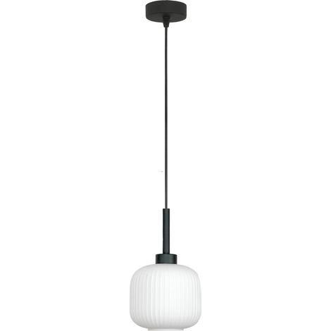 Schwarze Hängeleuchte mit weißem Glasschirm, Denzy 15-090Z