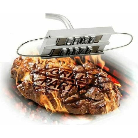royaluxe - Barbecue Marque Fer avec Lettres interchangeables Tampon à Viande pour Le Grill Personnalisé avec Un Fer à Repasser Accessoires de Barbecue Poignée en Bois Outil de Barbecue, (1/5)