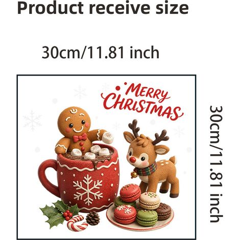 Sticker mural de Noël représentant un bonhomme en pain d'épice et un renne - Décoration murale pour salon ou salle de bain - JT6047 (30 x 30 cm)