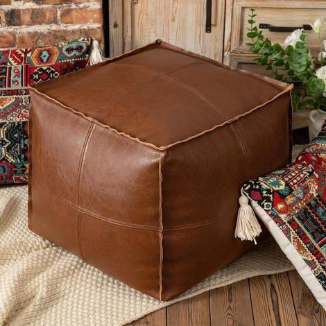 Pouf Carré En Cuir Pu–45×45Cm,Sans Rembourrage,À Remplir Soi-Même,Housse Intérieure Incluse,Repose-Pieds Décoratif Pour Salo[CA157] (1/5)