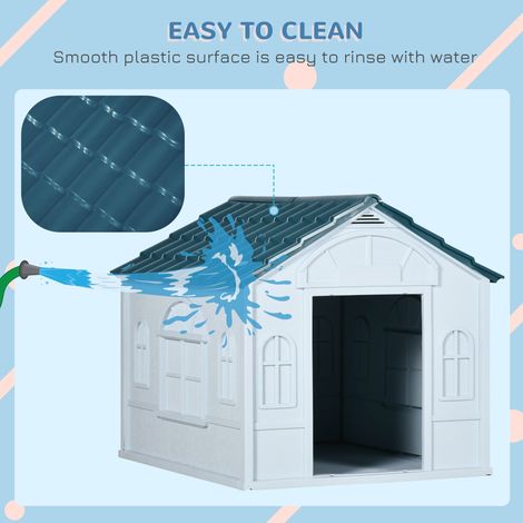 Niche extérieure bleue en plastique de 7,9 m (26 pi) avec aérations pour chiens de petite et moyenne taille. Abri durable et ventilé. (1/5)