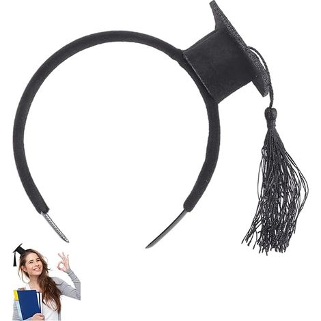Mini serre-tête en forme de toque de diplômée, bandeau pour mini-toque de doctorat, serre-tête pour fête de remise de diplômes, coiffe de célibataire avec pompons noirs (1/5)