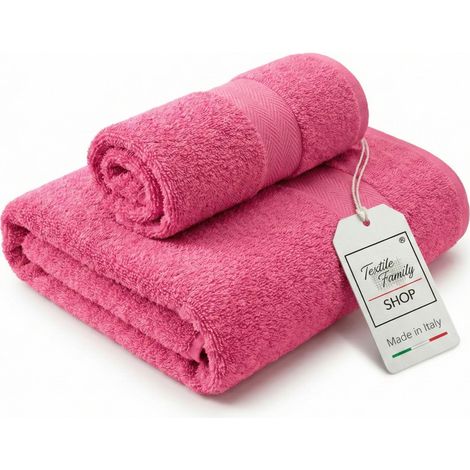 Coppia Asciugamani Viso e Ospite Fuxia - Spugna 100% Cotone 450 g/m² Made in Italy