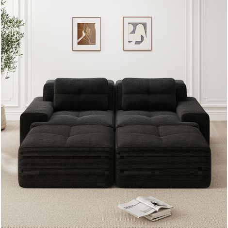 Canapé modulaire en velours côtelé noir, assise profonde 74 cm, sans montage (1/5)