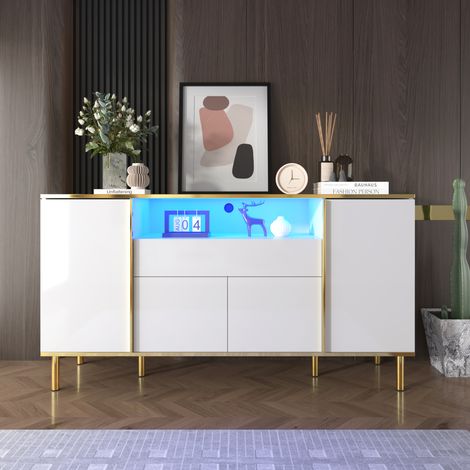 Buffet,commode blanche brillante avec 1 tiroir,commode de tiroirs,commode de chambre,bufet blanc brillant – W150/D40/H80cm