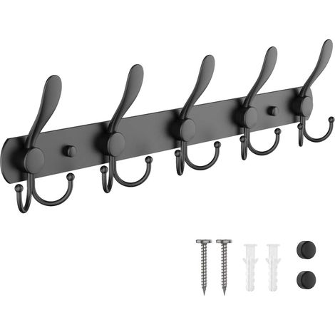 Perchero de pared, acero inoxidable, 5 ganchos triples, negro, para entrada, baño (1/5)