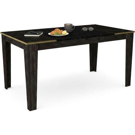 Dmora - Esstisch Dpel, Küchenregal, Esszimmertisch, Festes rechteckiges Regal, 145x85h76 cm, Schwarz und Gold