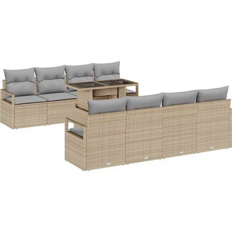 Garden Sofa Set 9 pcs Beige and Light Grey Poly Rattan vidaXL (1/5)