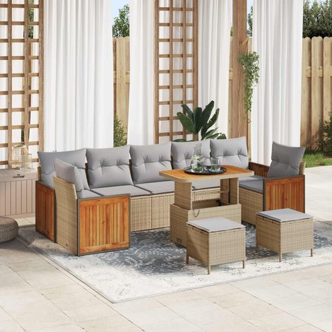 vidaXL Conjunto de sofás de jardín 10 uds. 10-Número de plazas (1/5)