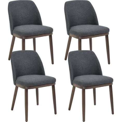 4er Set Esszimmerstühle Leinen mit Holzbeinen, gepolstert, Schwarz (1/5)