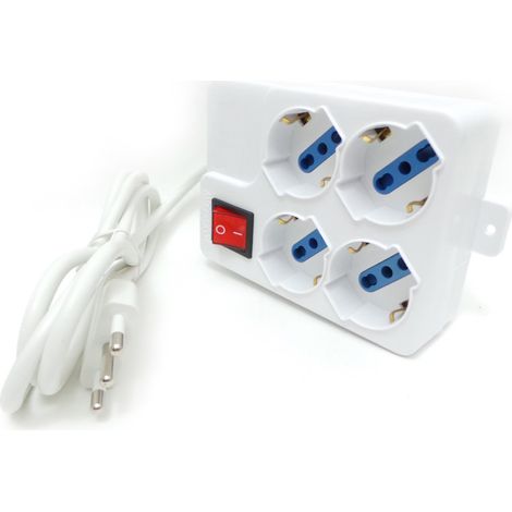 TrAdE Shop Traesio - Multipresa Di Corrente Per 4 Posti Schuko Con Protezione + Interruttore -