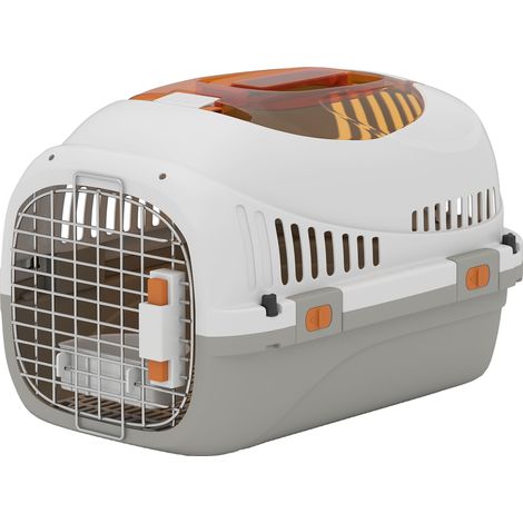 Trasportino per Gatti e Cani Piccoli Max 4 kg 49x32x31 cm con Finestra Superiore in Plastica Grigio (1/5)