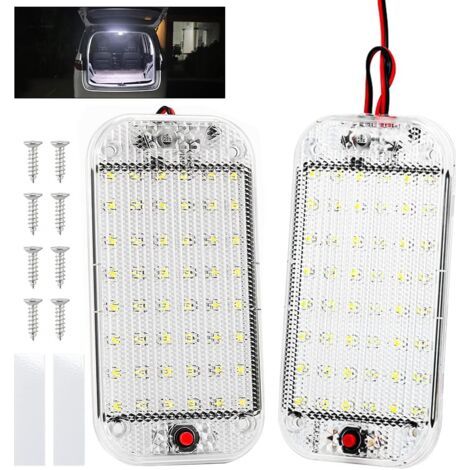 Éclairage intérieur LED pour voiture, lot de 2, 48 LED, 12-85 V, avec interrupteur. Éclairage intérieur LED universel blanc pour voiture, camping-car, camion, fourgonnette. (1/5)