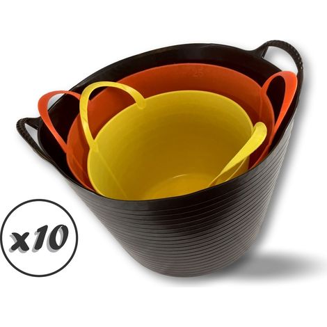 Seau bassine panier souple Récipient multifonction en polyéthylène plastique flexible résistant - Quantité x10 - Assortiment 3 seaux