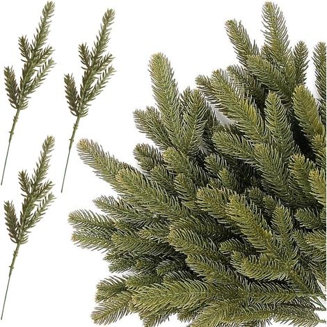65 Pcs Plantes Vertes Aiguilles de Pin, Branches de Pin Artificiel de Noël Feuilles Vertes Aiguille Guirlande pour Sapin de Noël,Cadre de Porte,Cadeau (17 cm) (1/5)