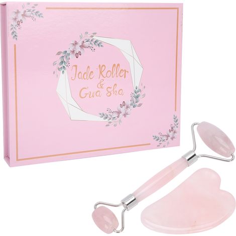 Rosenquarz-Gesichtsroller – Anti-Aging- und Faltenglättungs-Massagegerät – Silbernes Gua Sha (1/5)