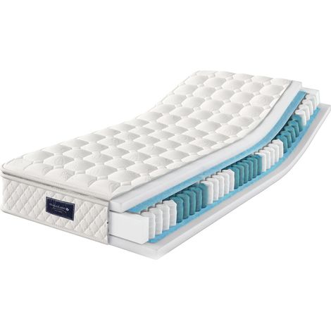 Matelas à ressorts ensachés 90x200 H3, 7 zones, mousse froide, 25 cm, certifié OEKO-TEX, microfibre, blanc (1/5)