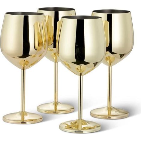 4 Verres À Vin Élégants En Acier Inoxydable Dorés, 500 Ml - Set De Verres Incassables Pour Noël Et Le Nouvel An (1/4)
