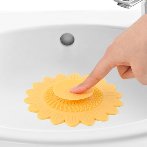 Filtro di scarico in silicone con motivo floreale giallo: protezione per la doccia, anti-intasamento, elegante copri scarico, adatto per bagni domestici. (1/5)