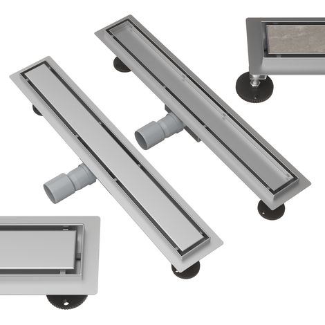 Caniveau de Douche Linéaire 60cm Acier Inox 2en1 avec Grille pour Carrelage et Siphon Inclus (1/5)