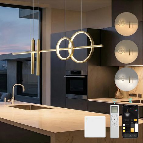Mai & Mai Lustre Suspension Éclairage Intérieur de Plafond LED Doré Hauteur Ajustable Lustre Chambre Salon Trois Températures de Couleur 100×150CM 30W Luvina09