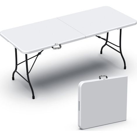 VOUNOT Folding Picnic Table Portable Party Trestle Table for BBQ Camping Indoor Outdoor, White (1/5)