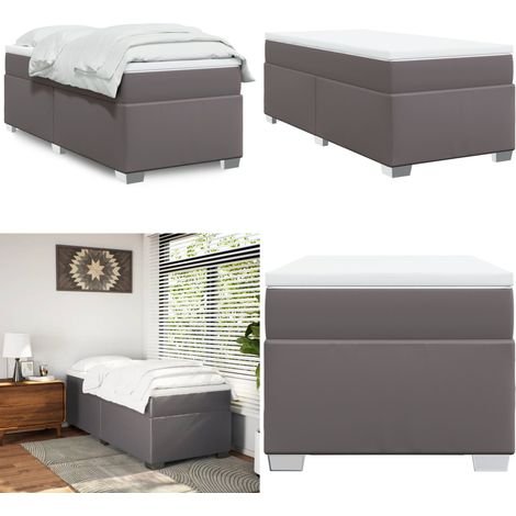 vidaXL Boxspringbett mit Matratze Grau 100x200 cm Kunstleder (1/5)