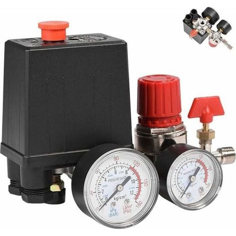 - Pressostat monophasé 90–120 PSI avec manomètres, 4 ports G1/4 – réduction rapide de pression