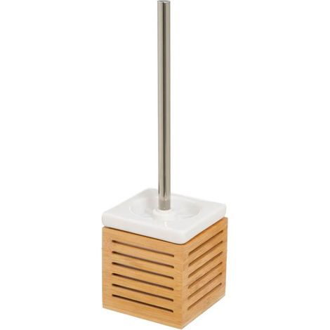 Brosse WC en bambou et céramique blanche 11x11x37cm (1/3)