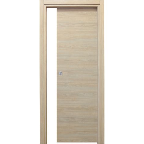 Porta per Interno Scorrevole a Scomparsa (Interno Muro) in Rovere Sbiancato 2100X700 mm - SOLO PANNELLO (1/4)