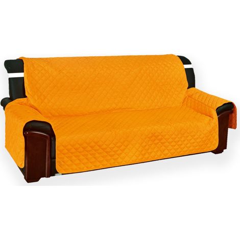 Copridivano Trapuntato Vivy Arancio - Proteggi Divano con Braccioli - Poliestere Lavabile, Antiscivolo 2 POSTI seduta cm. 120 (1/3)