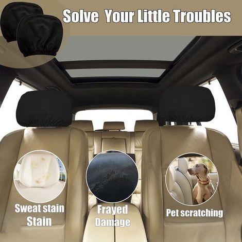 Juego de fundas para reposacabezas de coche，Negro，Juego de 2 fundas para reposacabezas de asientos de coche，Accesorios para coche (1/4)